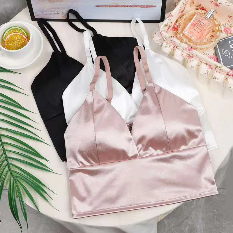 Women Ice Silk Top Bra Yoga Seamless Vest Bras Sexy Female Push Up Underwear Lingerie Sleep Top Padded Bralette