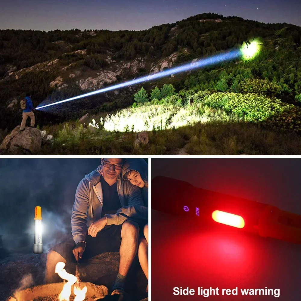 White Laser Flashlight USB Charging Portable Multifunctional Camping Light Aluminum Alloy Telescopic Zoom Three Color Torch Tent