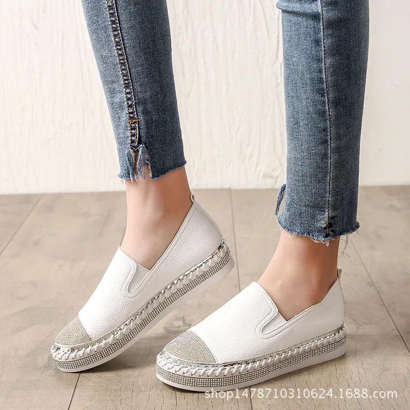 Brand Sneakers Patchwork Espadrilles Shoes Woman Microfiber Leather Creepers Flats Ladies Loafers White Leather Moccasins