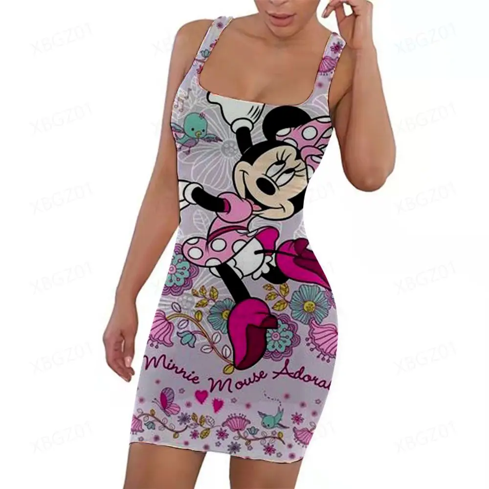 

Elegant Dresses for Women 2022 Women's Summer Dress 3D Print Slim Fit Minnie Mouse Cartoon Top Sexy Sleeveless Casual Fashion