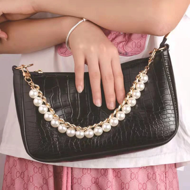 Pearl Bag strap For Handbag Belt DIY Purse Replacement Handles Cute Bead Metal Chain for Bag Accessories Gold Clasp diy purse handle strap pearl bead bag chain replacement belt hardware handbag shoulder bag part accessories for women bag straps