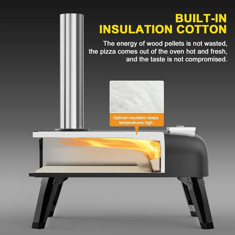 Portable Outdoor Wood-Fired and Pellet Pizza Oven, Stainless Steel for Backyard Pizza Parties
