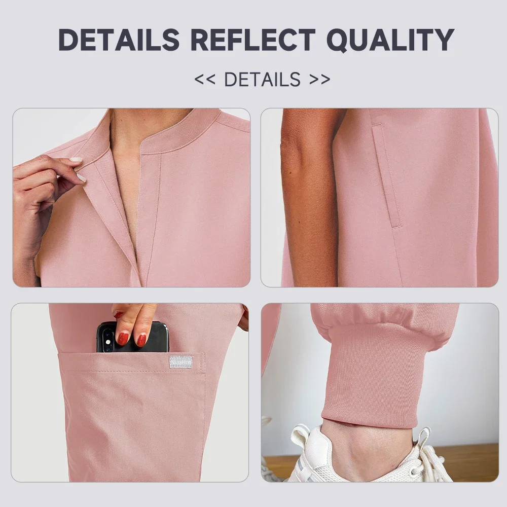 Scrubs Set for Women Pet Hospital Uniform Set Scrub Suits Solid Color Unisex Surgical Gown Pocket V-neck Joggers medical uniform