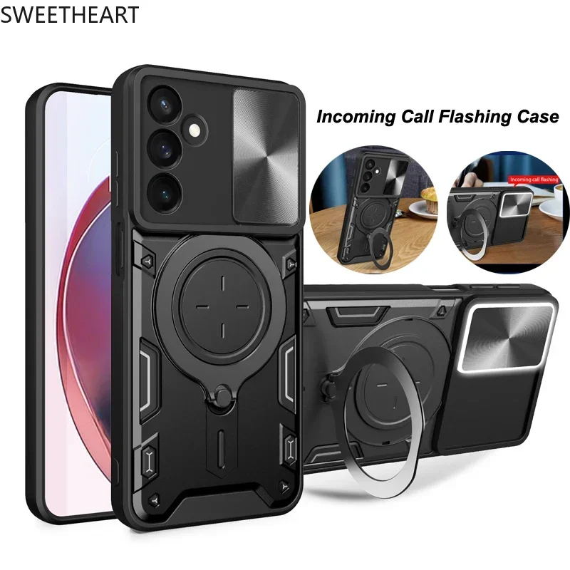 Armor Magnetic Metal Ring Rotation Case with Incoming Call Flashing Alert