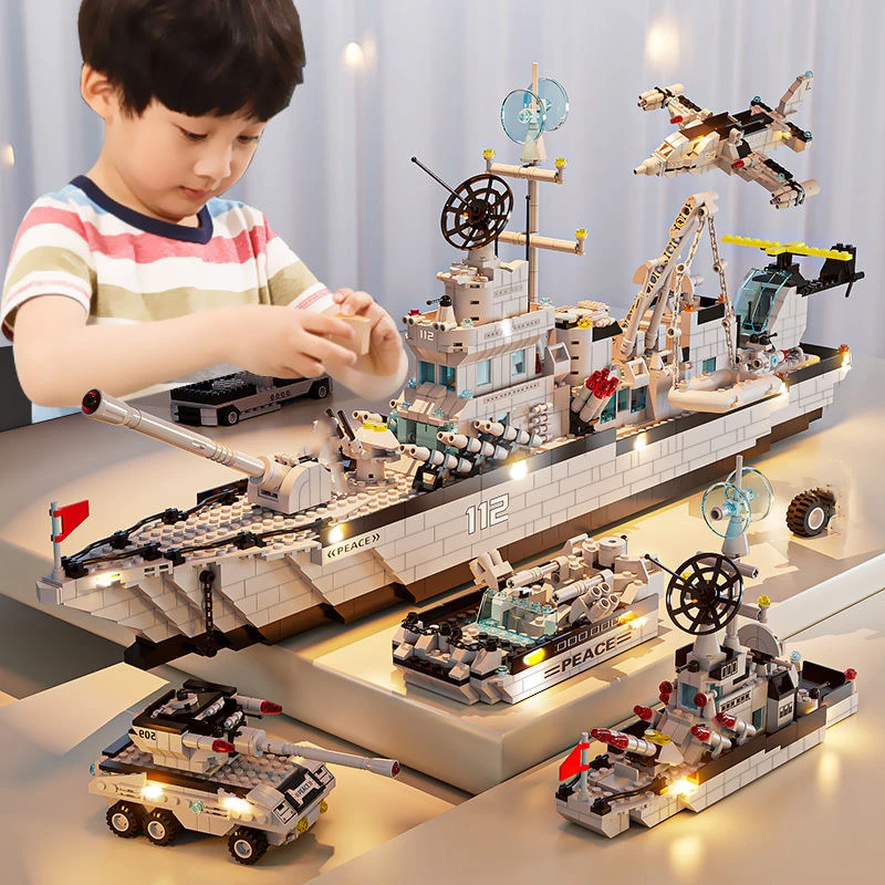 Large Navy Aircraft Carrier Building Blocks Military Warship Airplane Set Kids D