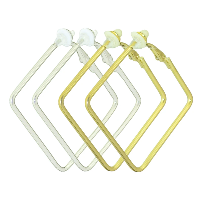 Ladies Earrings Rectangle Gold Silver Plating Non Pierced Fake Piercing Fashion Jewelry Clip On The Ear Hoop Earrings For Women hoop earrings ear clip earrings clip earrings ear clip