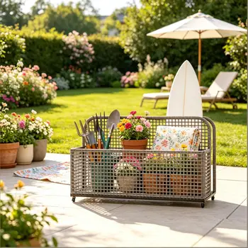Outdoor Wicker Storage Cart 1