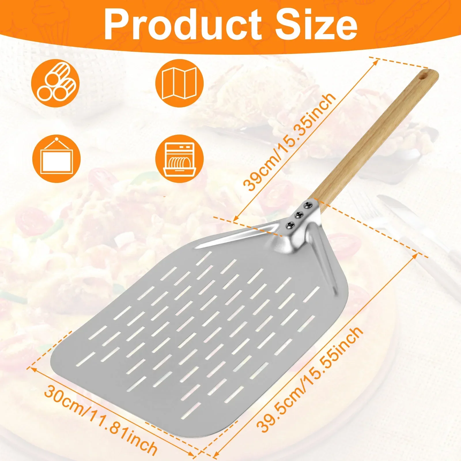 Pizza Peel Pizza Shovel Metal Non-Stick Pizza Peel with Wood Handle Cake Lifter Transfer Tray for Homemade Baking Bread 6.5/10/12inch