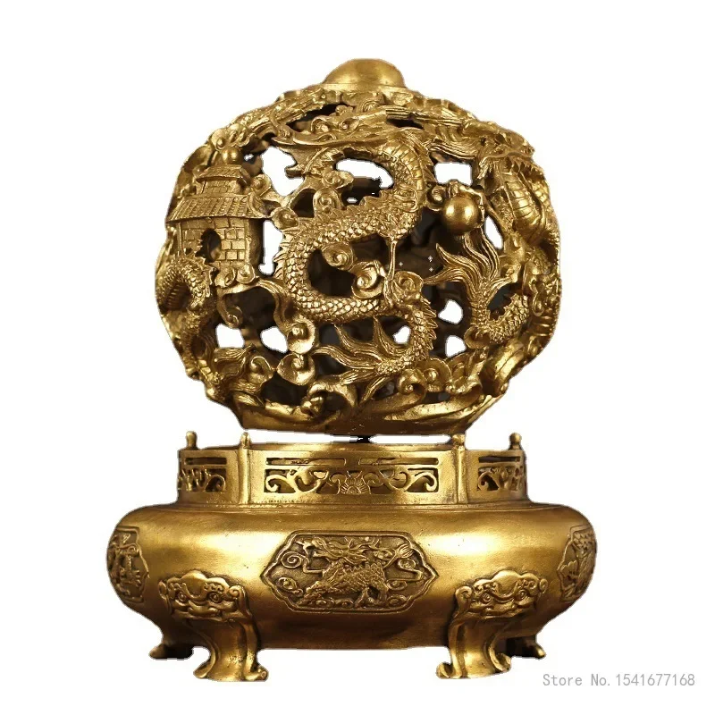 Creative Copper Hollow Out Dragon Sculpture Ding Shape Decorations Home Bedroom, Living Room, Office Desk Decor, Craft Gift, 1Pc