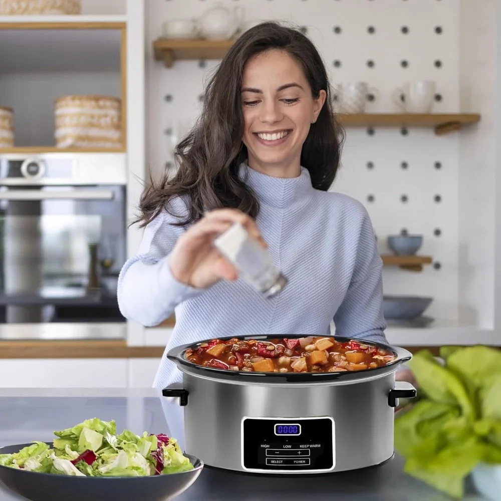 Slow Cooker 8 Quart with Timer, Serves 10+ People-Heat Settings: Keep Warm, Low and High, Slow Cooker