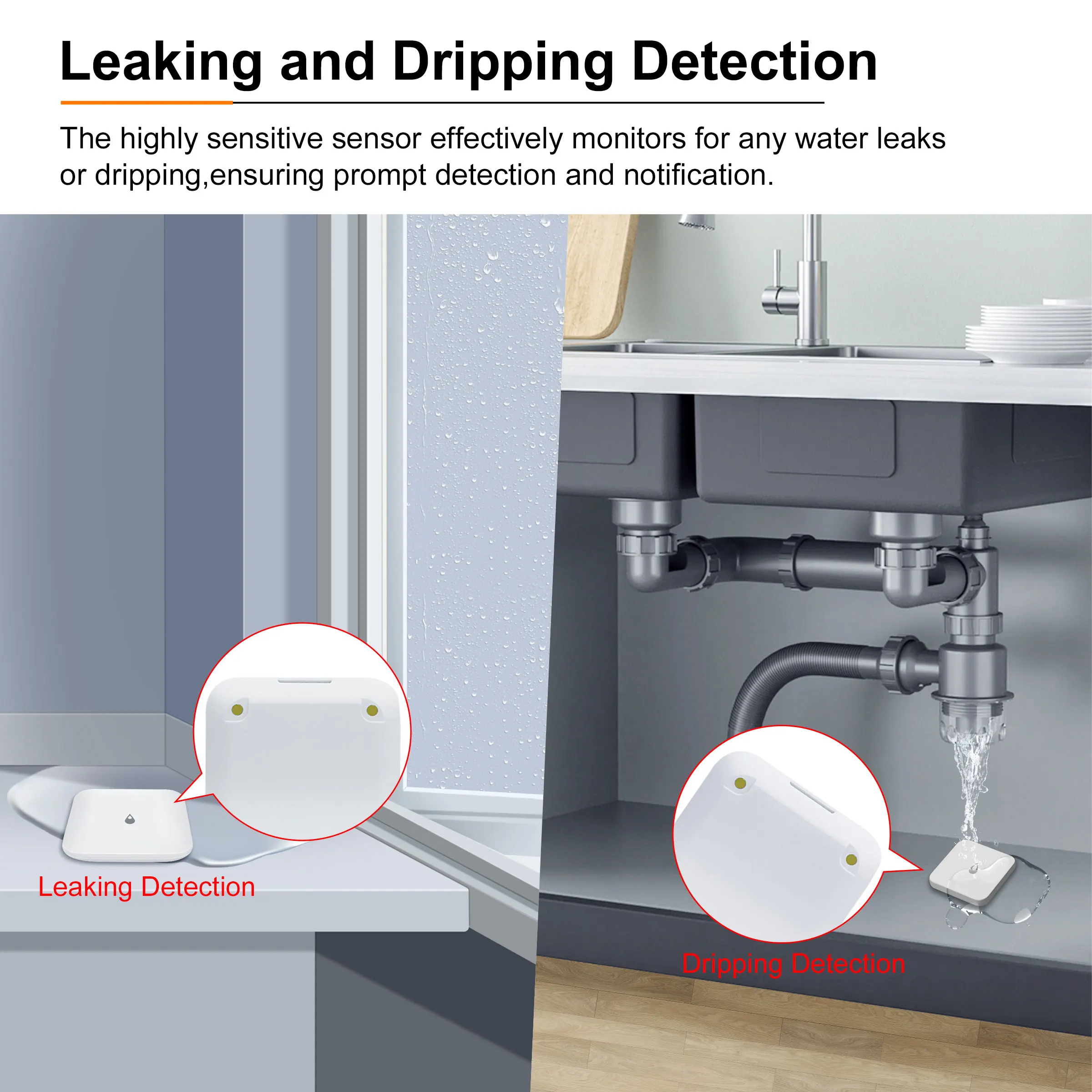 GIRIER Tuya Smart ZigBee Water Leak Detector Wireless Water Leakage Sensor for Home Overflow Monitoring Work with Home Assistant water leak sensor