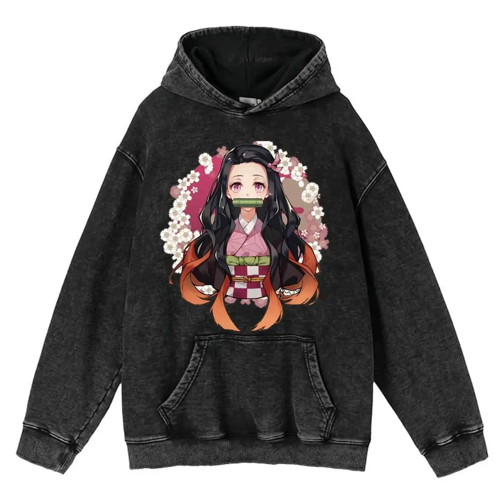 Cute Kamado Tanjirou Nezuko Print Hoodies Demon Slayer Sweatshirts Y2k Hoodies Anime Men's Clothing Oversize Long Sleeve Sweatshirt