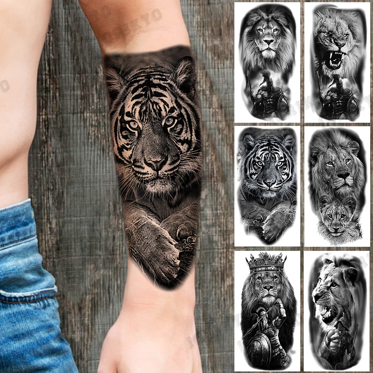 Black Tiger Fashion Arm Temporary Tattoos For Men Adult Lion Crown Warrior  Fake Tattoo Realistic Body Art Decoration Tatoo Paper - Temporary Tattoos -  AliExpress