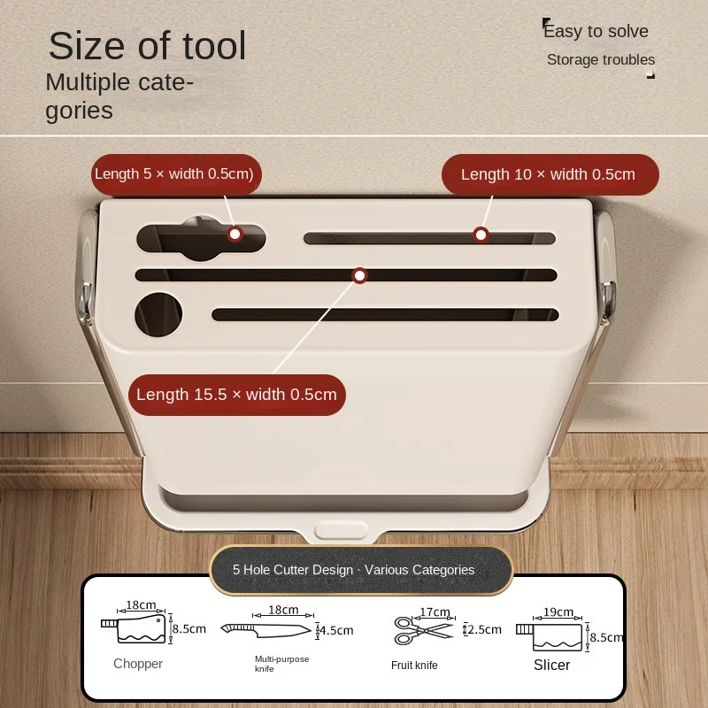 No-drill knife rack shelf kitchen wall-mounted multifunctional kitchen knife rack knife and fork tube，kitchen organizer 6