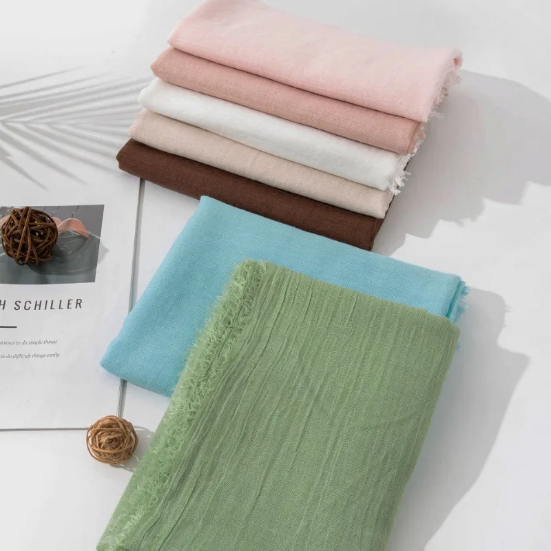 Cotton and Linen Scarves Womens Solid Color Scarves Warm Shawls, Simple Retro Style Scarves with Fringed Edges