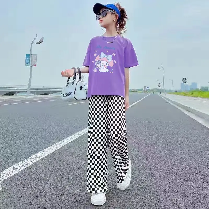 

Sanrio Y2K Cotton Suit Melody Cinnamoroll Kuromi Cartoon Summer Casual Sportswear Anime Outdoor Thin Loose Pants Cute Girl Gift