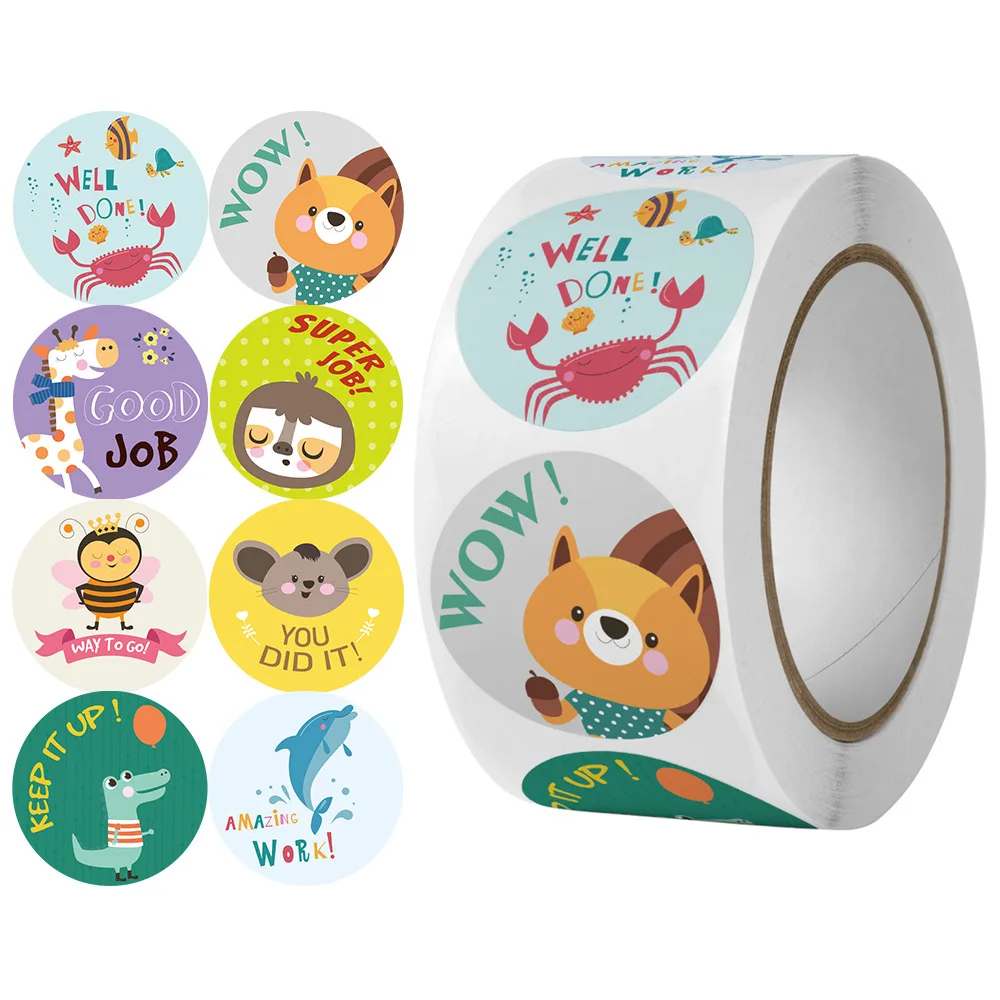 

500pcs Cartoon Cat Reward Stickers 1inch Round Adhesive Labels for Kids Children Teacher Prize Business Gift Decorative Stickers