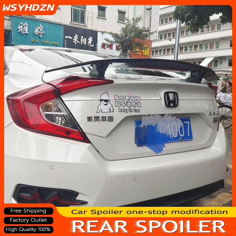 

Civic Spoiler ABS Car Rear Wing Roof Spoiler Glossy Black Or Carbon Fiber Look For Honda Civic 10th Gen Sedan 4 Door 2016-2020