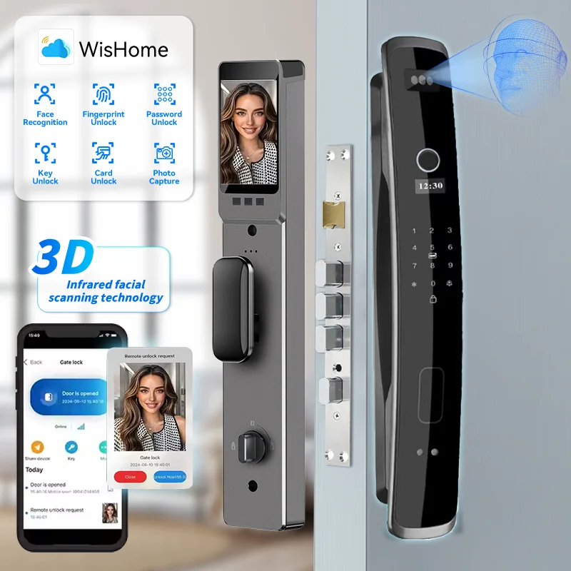 Smart Lock Door 3D Face Recognition, Door Lock with Keypad Fingerprint Lock APP Control 8 Ways to Unlock, Smart Door Locks for