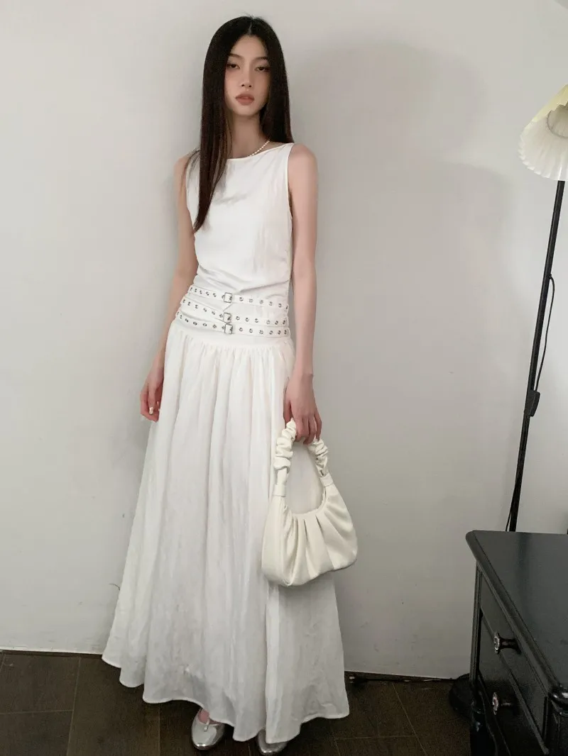 

2023 Spring and Autumn Tank Top Belt Dress Long Dress Temperament Slim Fit