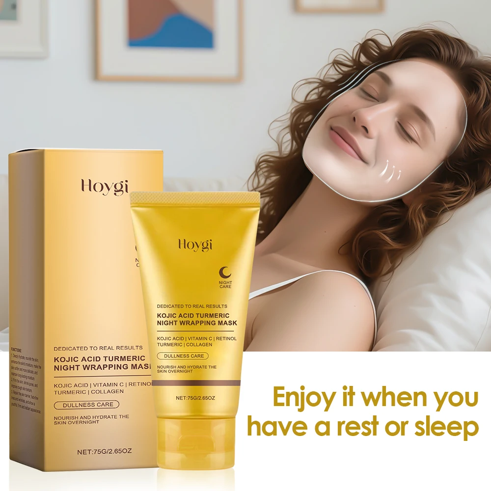 75g Kojic Acid Turmeric Overnight Wrapping Peel Off Mask Nourishes Hydrolyzed Collagen Glowing Skin Firmnes Skin Care