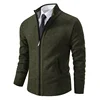 2025 Autumn and Winter New Jersey Men's Casual Sports Coat Solid Color Stand Collar Sweater Grab Fleece Warm Zipper Cardigan 4