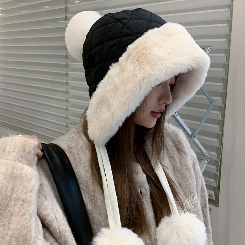 

Cotton Blend Winter Beanie Hats Fashionable Warm Ear Cover Pullover Cap Soft Women's Plush Hat Winter