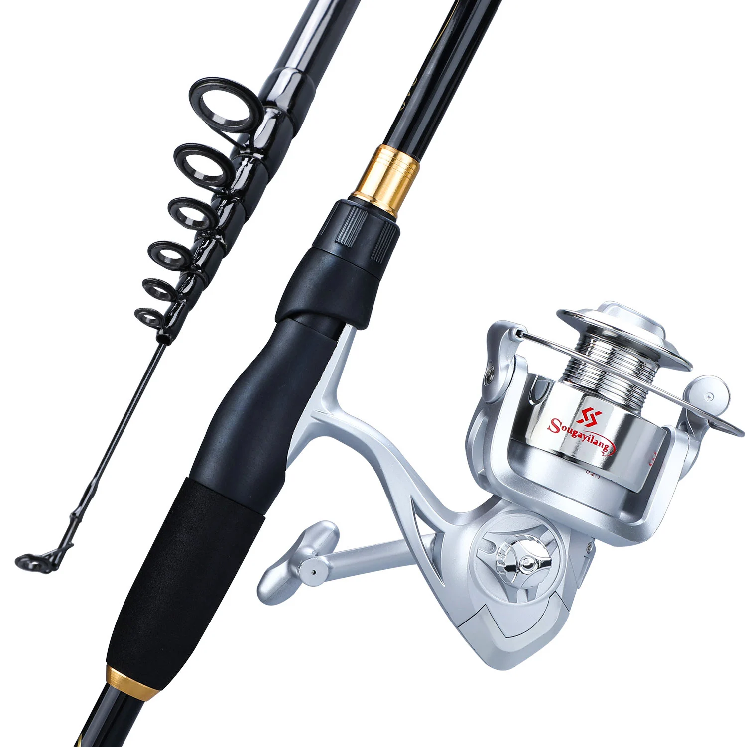 Sougayilang Telescopic Fishing Rod Combo Carbon Fiber Rod and Spinning Fishing Reel 1000-3000 5.2:1 High Speed Gear Ratio Reel