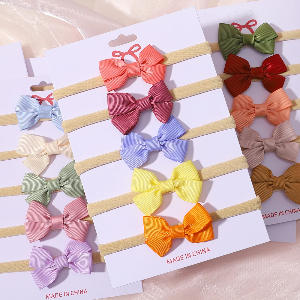 5pcs/set Mini Cute Ribbon Bows Headband for Girl Elastic Nylon Hairbands Newborn Sweet Headwear Baby Hair Accessories Wholesale