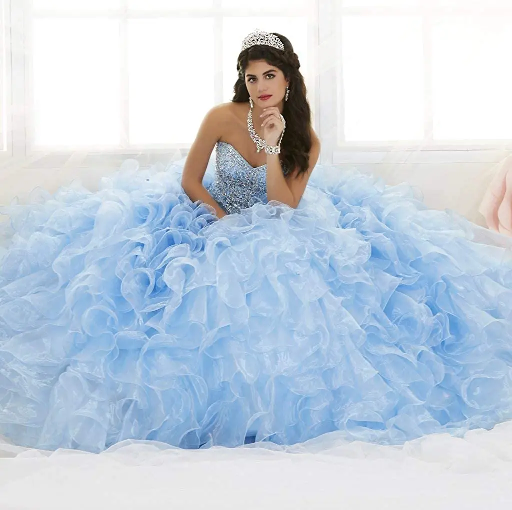 

Charmingbridal Heavy Beaded Sweetheart Ball Gowns Quinceanera Dresses Organza Ruffles Sweet 16 Dress Birthday Party Debut Gown