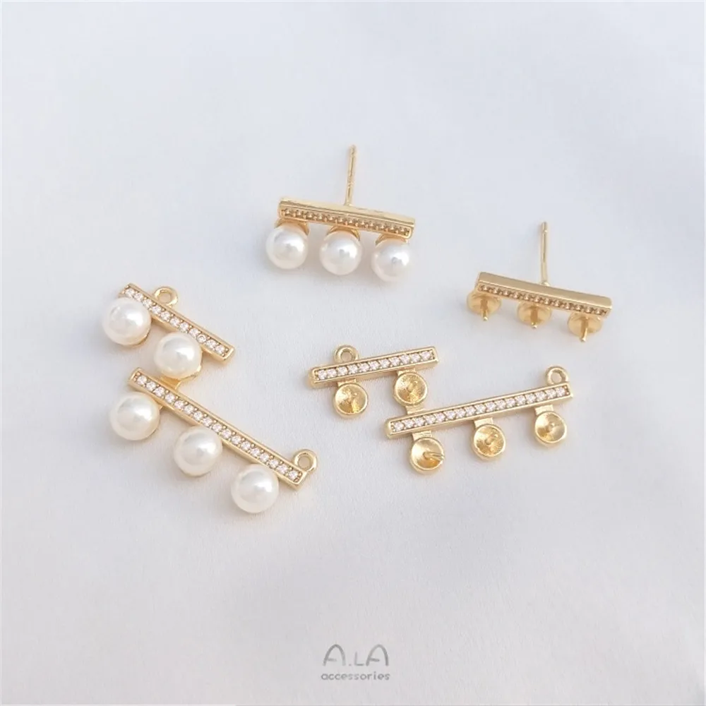 Micro-set zirconia 14K gold covered flat horizontal wooden bead holder silver pin earrings empty holder necklace pendant diy set lot 500pcs m2 6 steel mini micro small phillips cross round pan head flat tail self tapping wood screw m2 6x4 5 6 7 8 10mm
