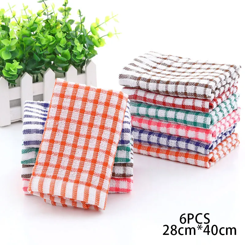 Tea Towel 6PCS 28*40cm Cotton Kitchen Towel Absorbent Clean Dish Towels Kichen Cleaning Supplies