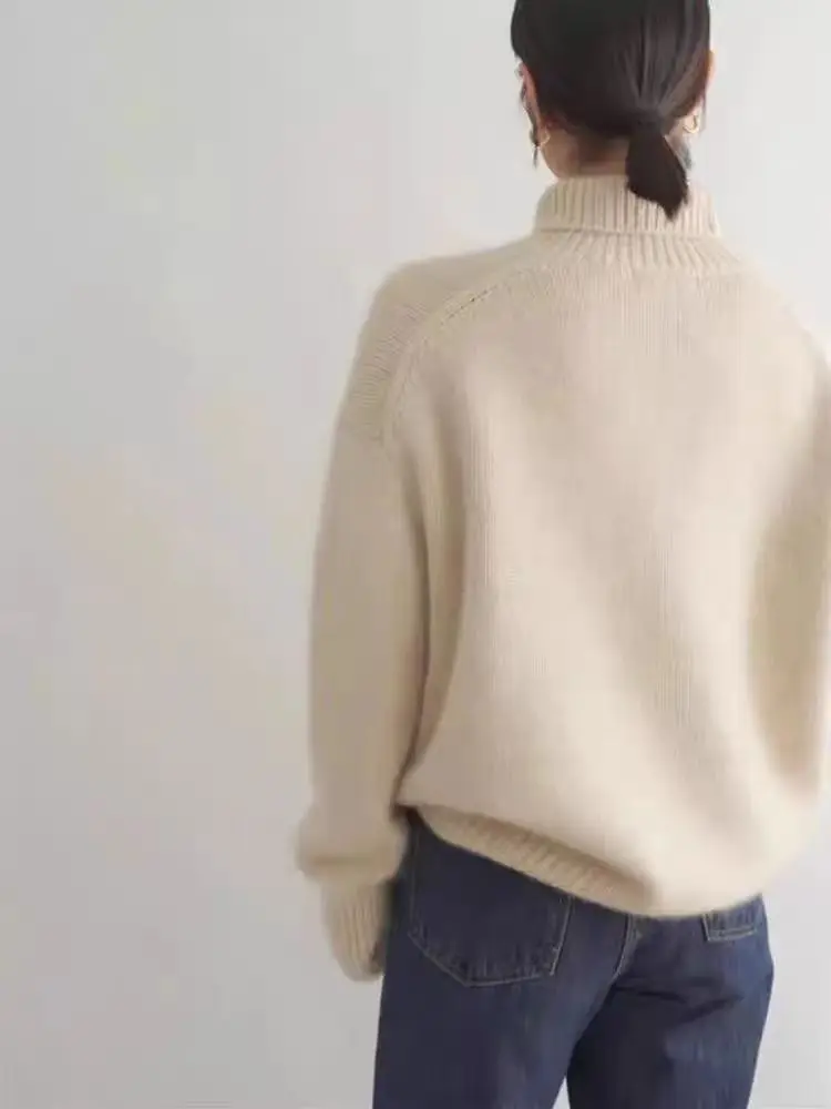 Heavyweight all-wool sweater for women, high-neck, loose, casual and versatile knitted, lazy Korean style sweater, thickened for 2