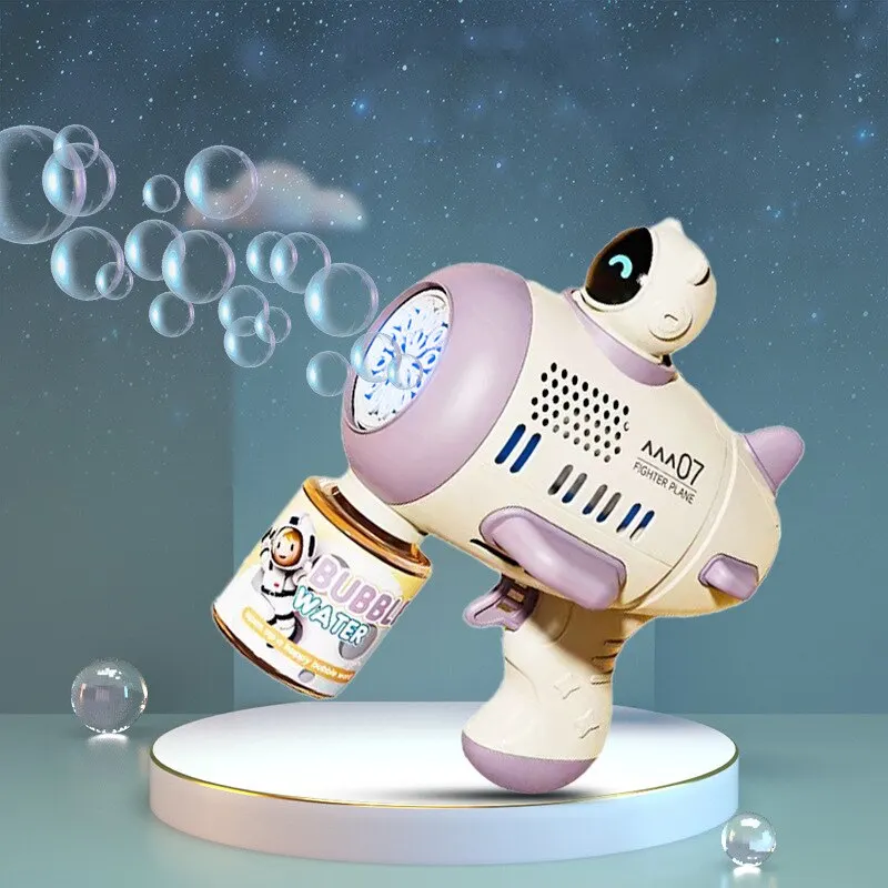 어린이용 보라색 거품 기계, 자동 바주카 거품, 가벼운 거품 송풍기, 비누 거품, 야외 장난감, 우주인 