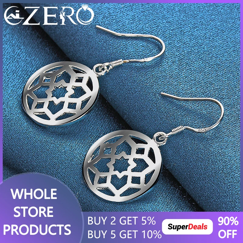 

Fine 925 Sterling Silver Elegant Round Flower Pattern Drop Earring For Fashion Woman Charm Jewelry Wedding High Quality Gifts