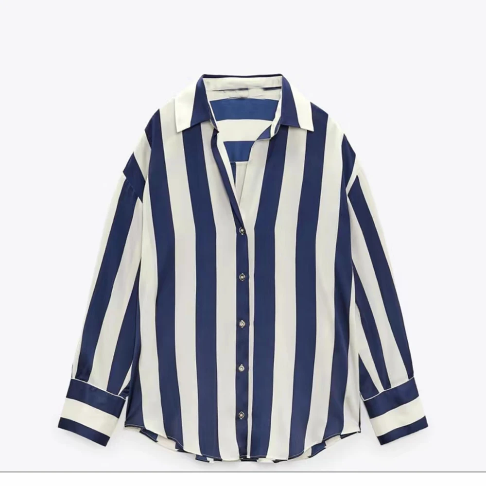

Women 2023 spring New Fashion Multicolor stripe Silk satin texture hang down Blouses Long Sleeve Button-up Female Shirts Tops