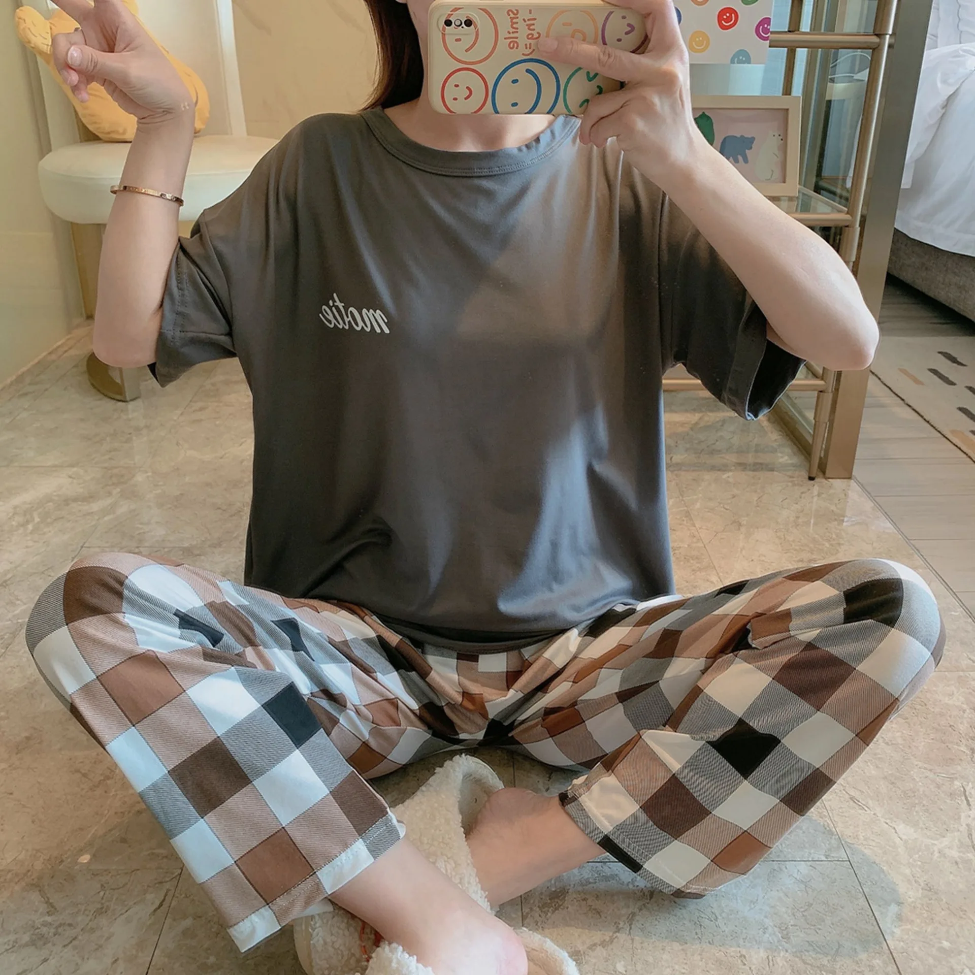 New Women's Two-Piece Maternity Pyjamas Homewear Monthly Clothing Nursing Clothes Female Summer Loose Leisure Homewear 3