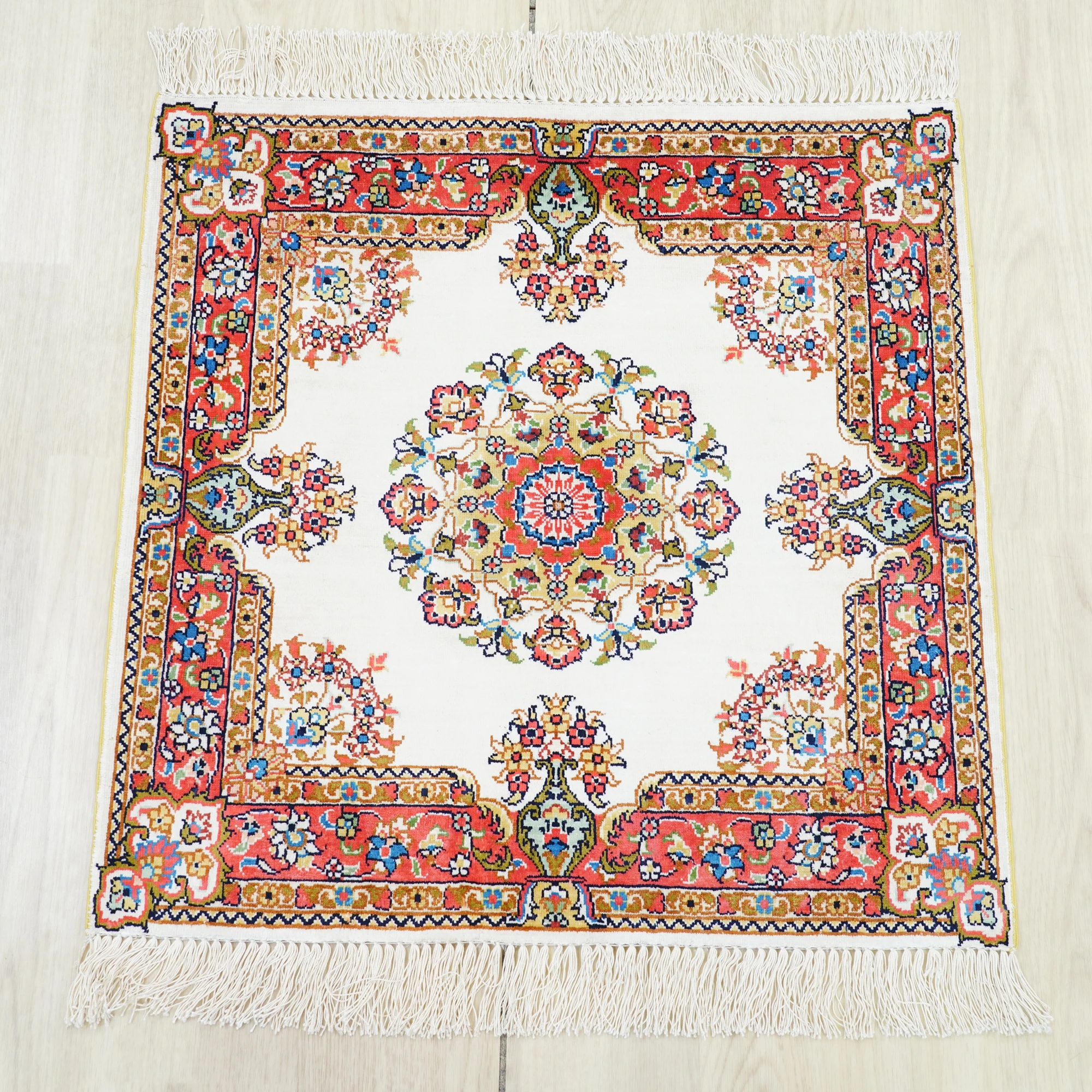 2×2 ft Pure Silk Hand-Knotted Persian Rug 3