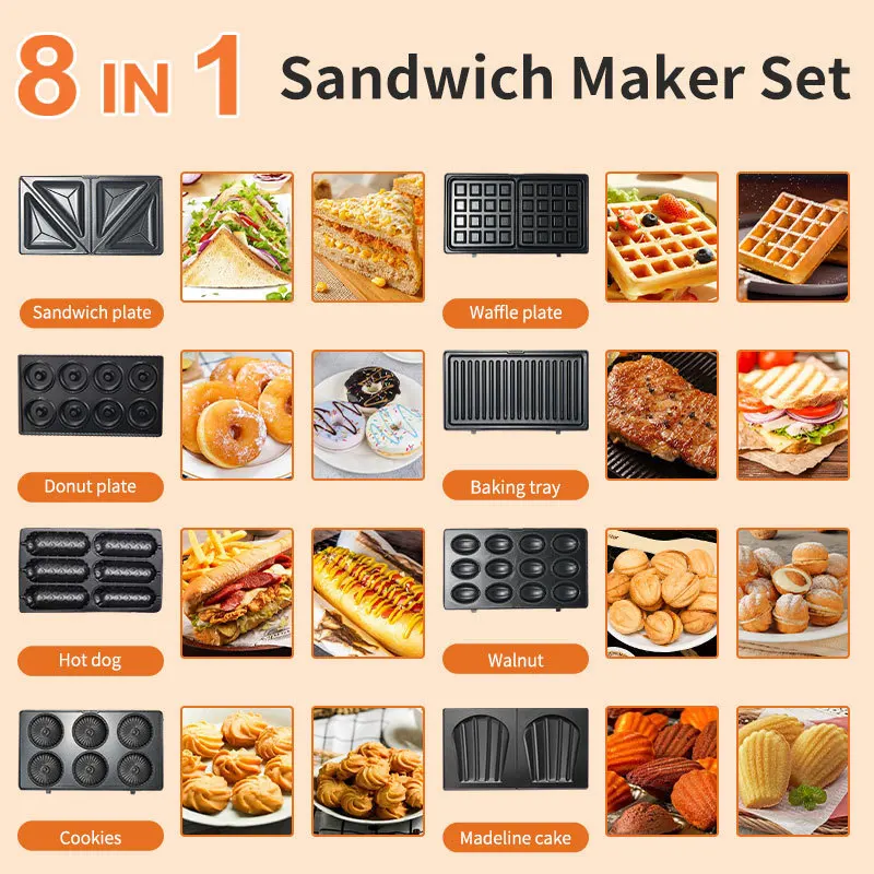 750W Electric Sandwich Waffle Makers 8 in 1 Mini Donuts Machine 220V Walnut Cake Bread Oven for Kids Toaster Kitchen 도넛 와플기계 와플