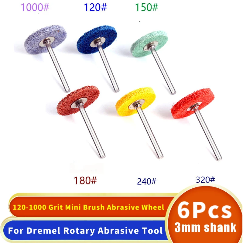 6pcs Mini Brush Abrasive Wheel Nylon Fiber Grinding Sanding Head +1pcs 3mm Shank Buffing Polishing Tools For Dremel |