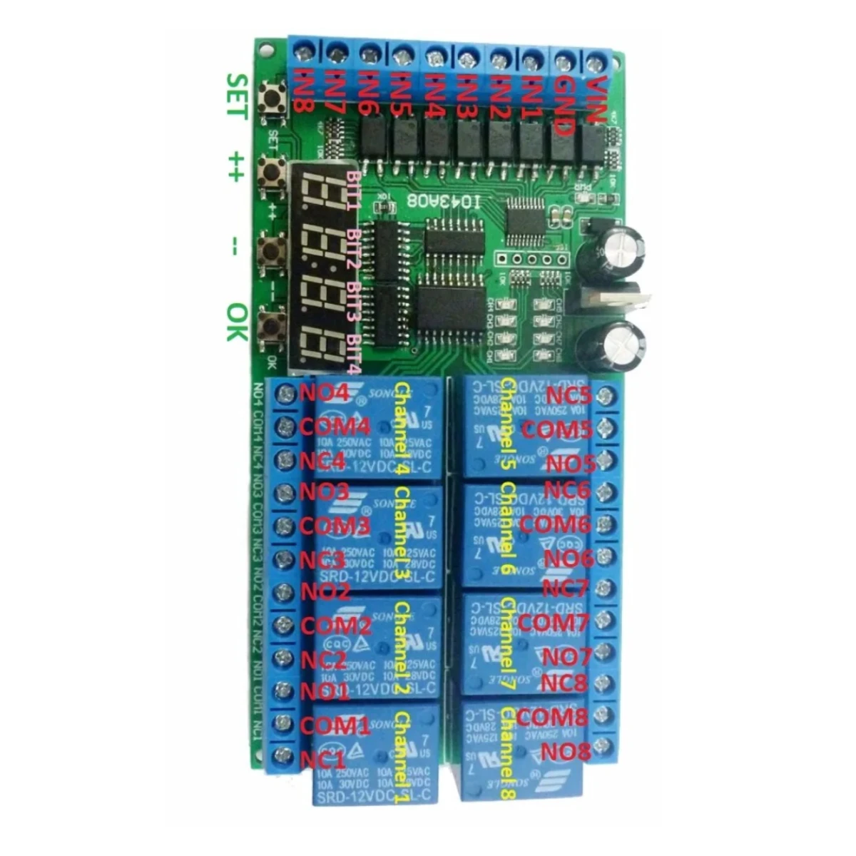 

1PCS DC 12V 8 Channels Multifunction Timer Delay Relay Board Time Switch Timing Loop Interlock Self-locking Momentary Bistable