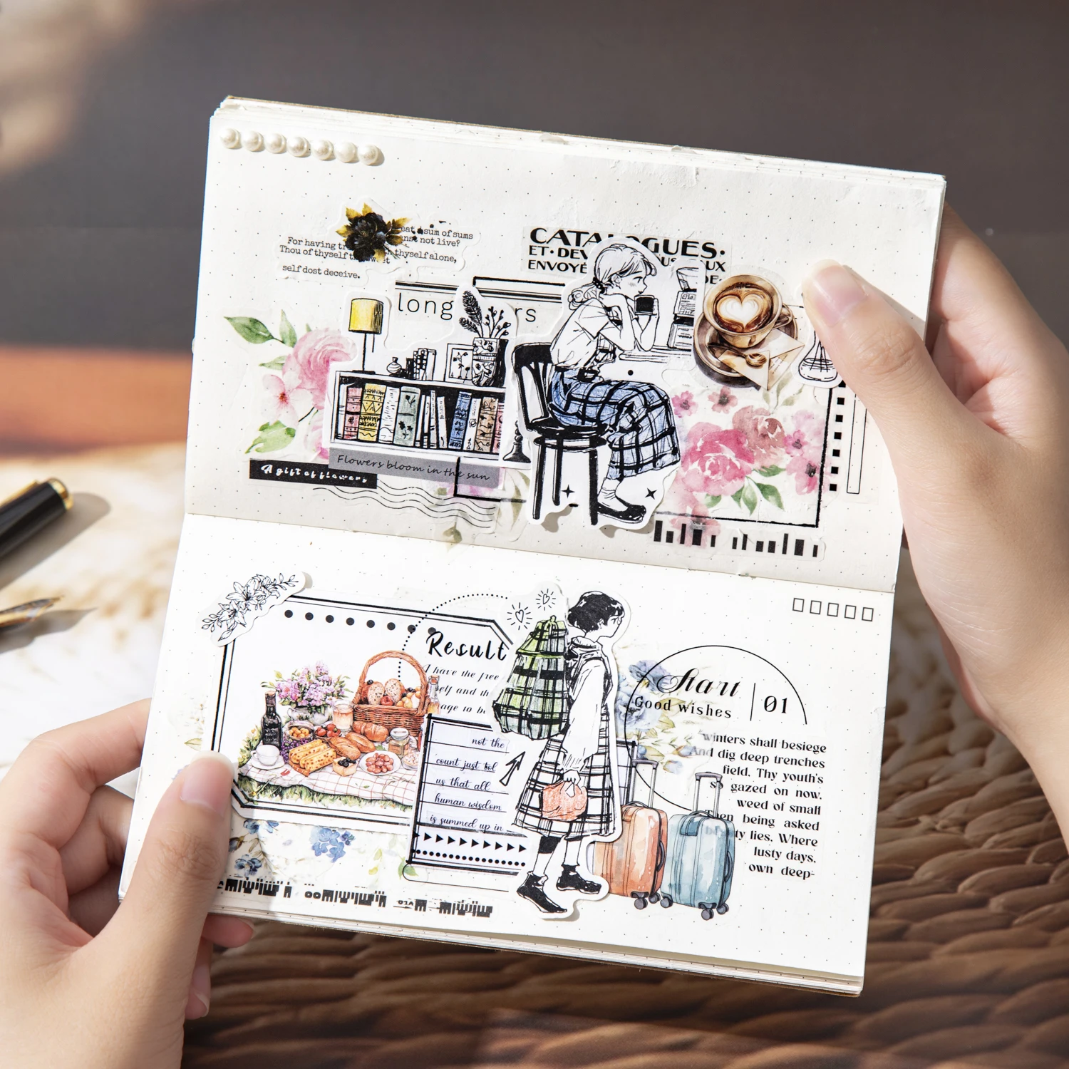 블랙 화이트 인생 일상 다이컷 와시 테이프 1롤, 저널 DIY 스크랩북 콜라주 폰 케이스 노트북 장