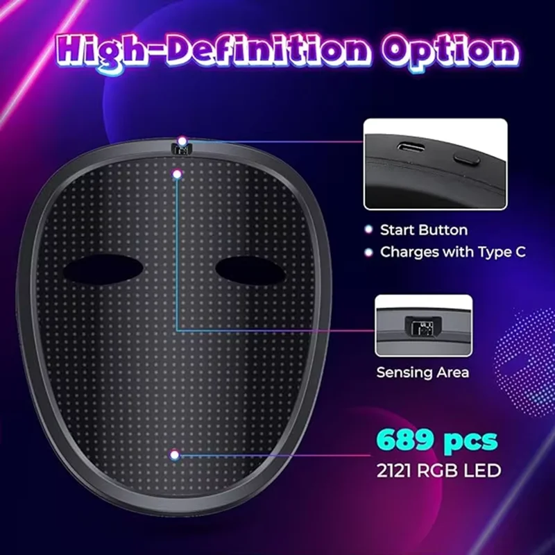 LED Mask with Kids, Light up Mask with Gesture Sensing Face Transforming, Rechar