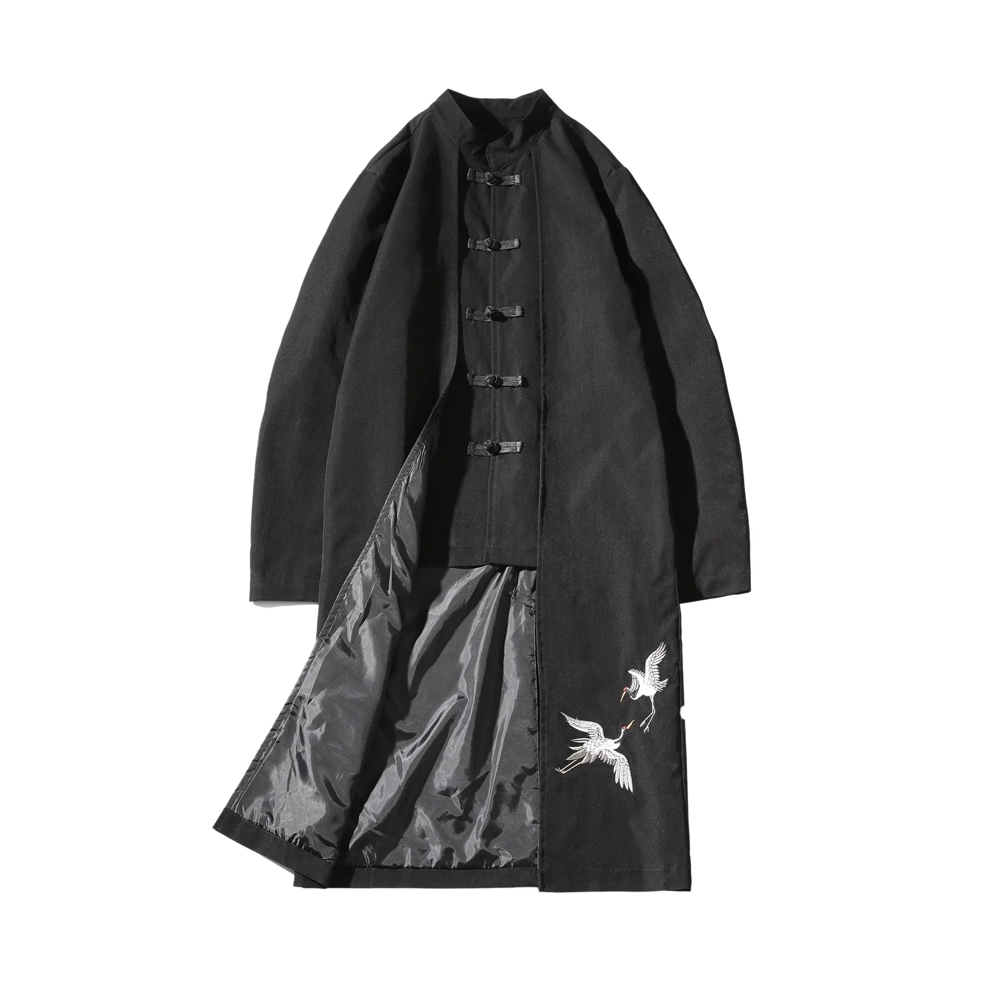 Chinese Style Tops News Coat Linen Embroidery Crane Casual Long Gown New Year Clothes Traditional Chinese Clothing for Men