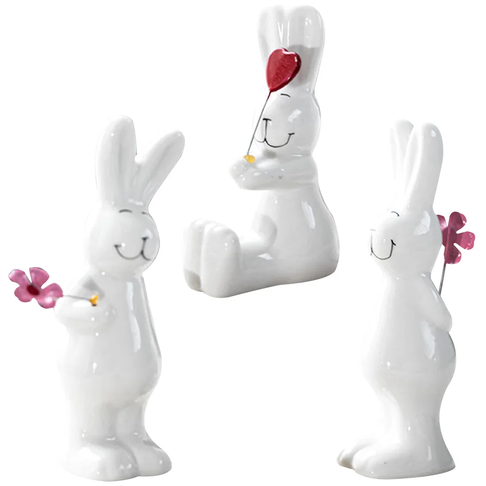 

Rabbit Ornament Statue Decor Ceramic Bunny Adornment Tiny Zodiac Figurine Decorations Craft Figurines Decorative Statues Home