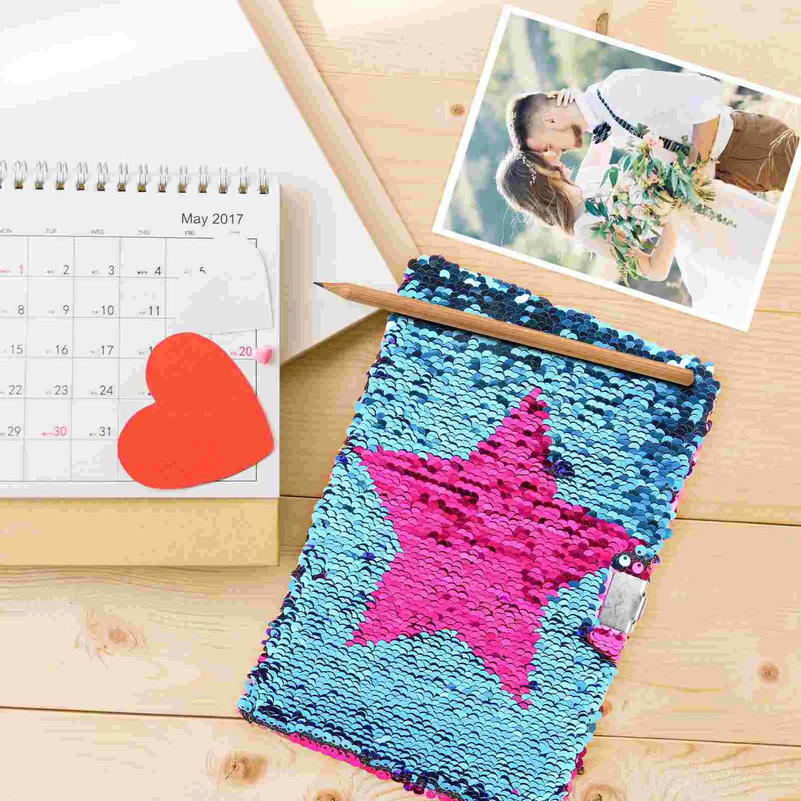 Notebook Reversible Sequins Notepad Writing Journal for Kids Notepads with Lock Lovely Star Metal Girls