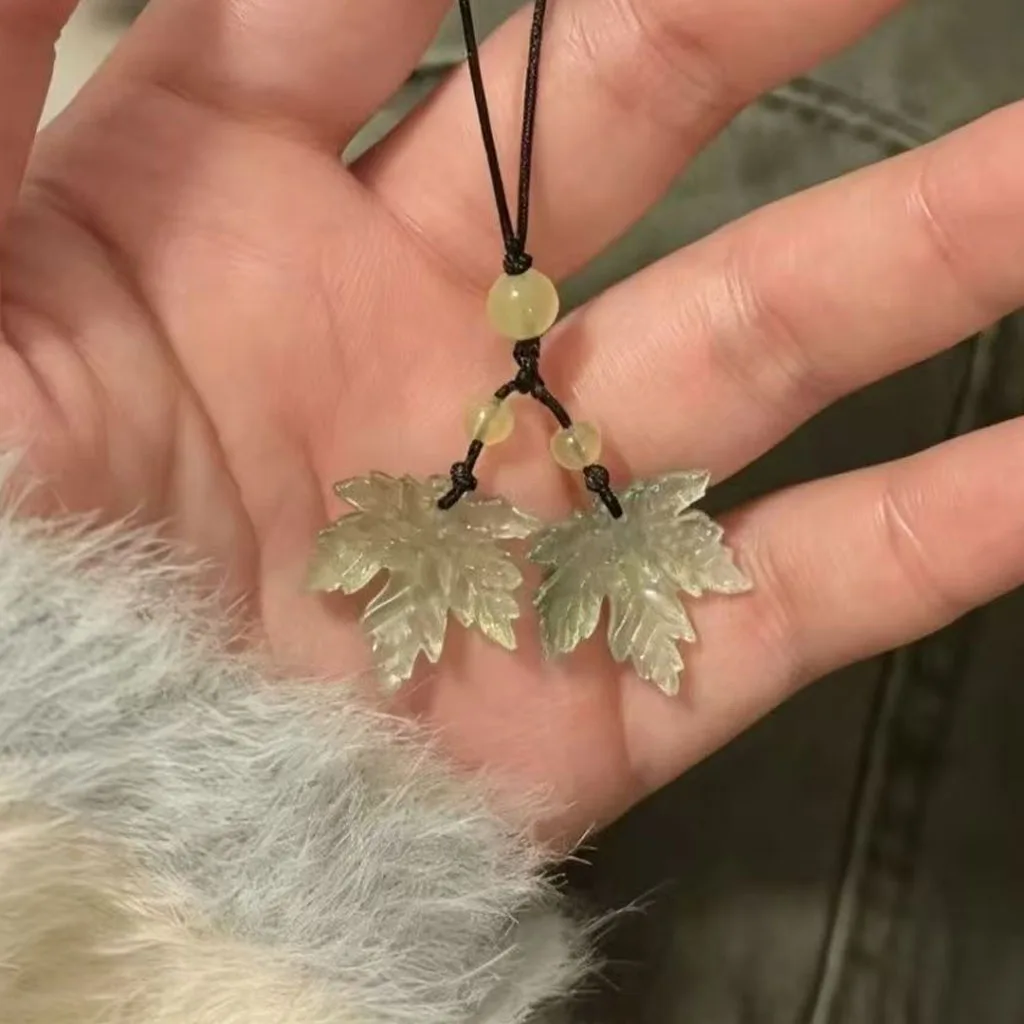 Elegant Cheongsam Lapel Pendant: Glazed Maple Leaf Glasses Lanyard & Phone Charm for Stylish Daily Outings