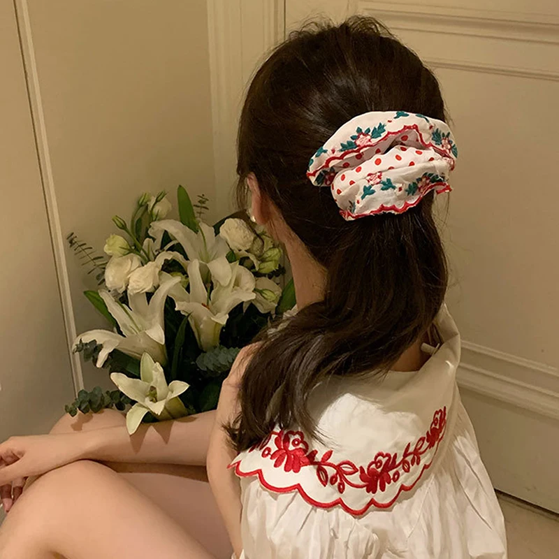 Schöne bestickte große Haargummis für Damen, elastische Haarbänder, Haargummis, süßer Haarschmuck, Pferdeschwanzhalter, Kopfseil – Detail 4