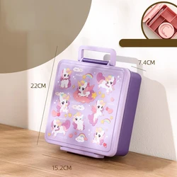 Cartoon Fruit Salad Bento Lunch Box with Tableware - Portable and Microwave Safe Food Container - 1 (Purple)