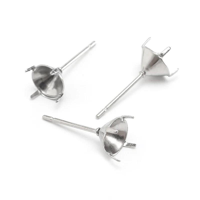 20 pz 925 Sterling Silver Placcato Ganci Per Orecchini Post Stud Base Con Backs Dell'orecchino 4 5 6 8mm Cabochon Impostazioni Per La Produzione di Gioielli